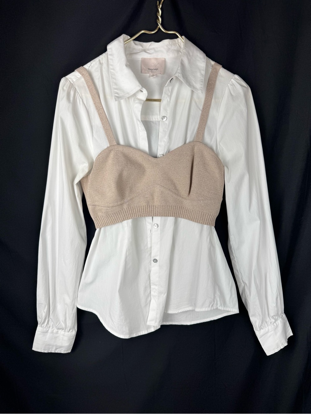 Cinq a Sept Women White Connie Bustier Combo Knit Long-Sleeve Shirt Size S